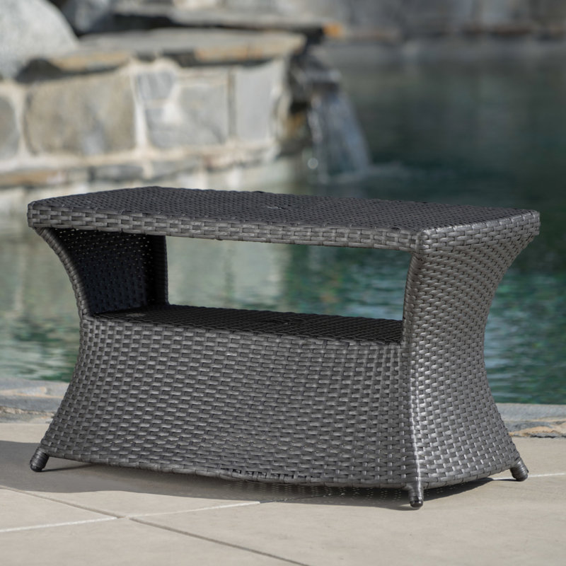 Table d'appoint de patio grise et fer, l 34 po x P 22 po, H 19,5 po, rehausse l'attrait avec l'option de parasol, accessoire élégant gris