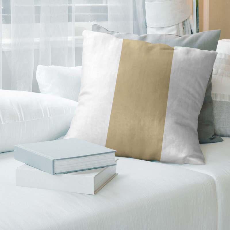 Housse de coussin , 18 po x 18 po, Blanc / Doré, Bourre en polyester