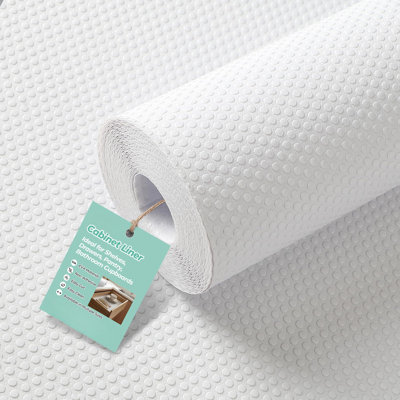 Shelf Liner White Non-Slip: 17.7" W x 300" L Waterproof Non-Adhesive | Easy to Cut Shelf Liners for Kitchen Cabinets - Washable EVA Drawer Mat for Pantry Bathroom Cupboard