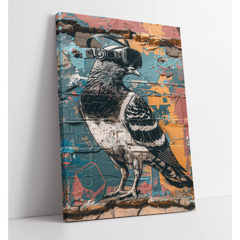 MULTICOLOUR VR HEADSET PIGEON Canvas Wall Art Print Picture, 45.72cm H x 30.48cm W
