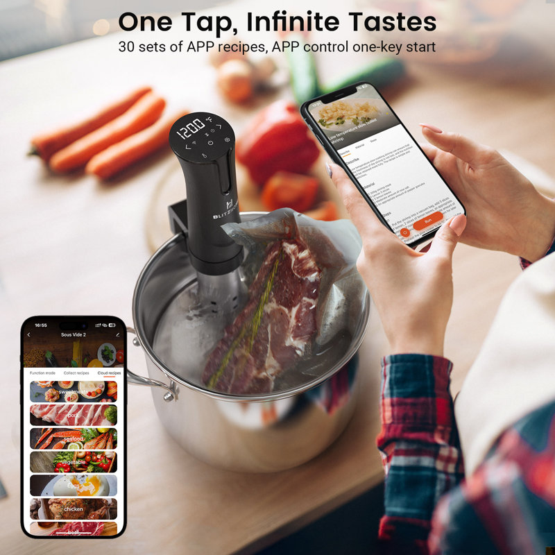 BLITZHOME 1100W Black Stainless Steel Sous Vide Cooker with LED Display
