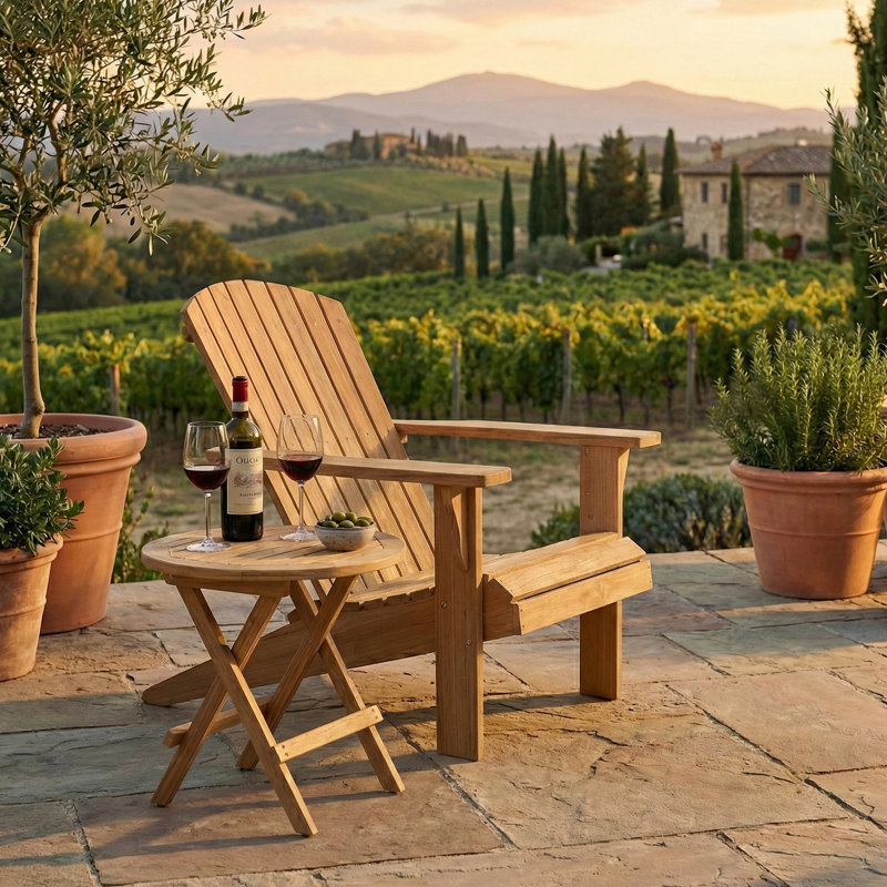 Ensemble de 2 chaises de patio Adirondack Grade A en teck (1 chaise + 1 table d'appoint)