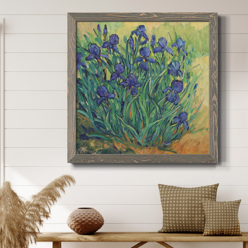 Irises en fleurs II - Art mural encadré sur toile, H 27,5 po x l 27,5 po x P 1,5 po, Cadre gris