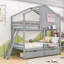 Lit superposé simple en bois en forme de maison avec tiroirs de rangement et fenêtre-689982960