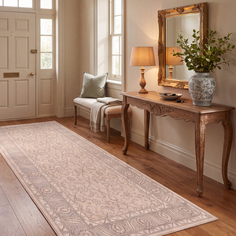 Tapis traditionnel à motif floral intégral gris crème ivoire beige rose, lavable à la machine, antidérapant, à poils courts, adapté à l'intérieur et à l'extérieur, idéal pour le salon, la chambre, la salle à manger, l'entrée, le corridor ou le bureau.