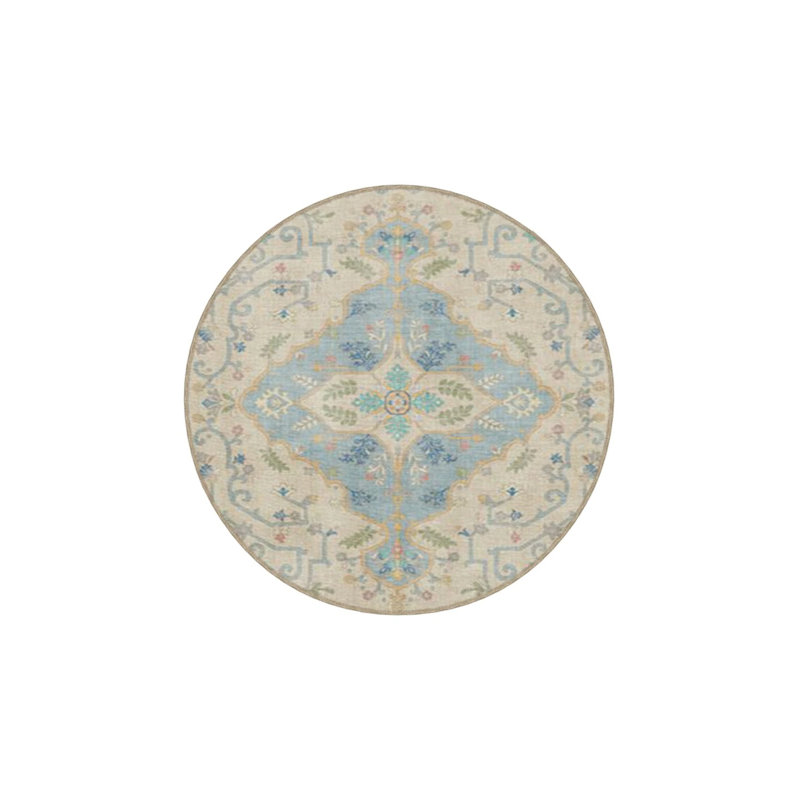 Blue Cream Starry Geometric Patterned Washable Woven Base Carpet, Runner 3'4" x 9'11"