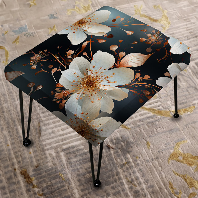 Mystic Aura White And Gold Floral Delight - Floral Rectangle Ottoman