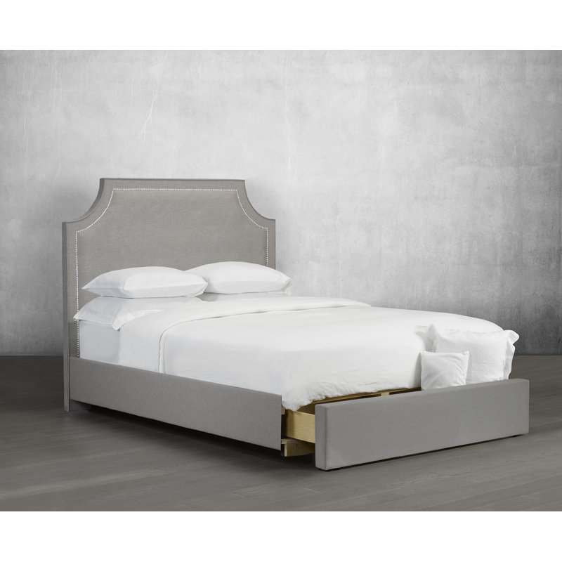 Lit plateforme tapissier avec rangement Wilmot, Argent, Double