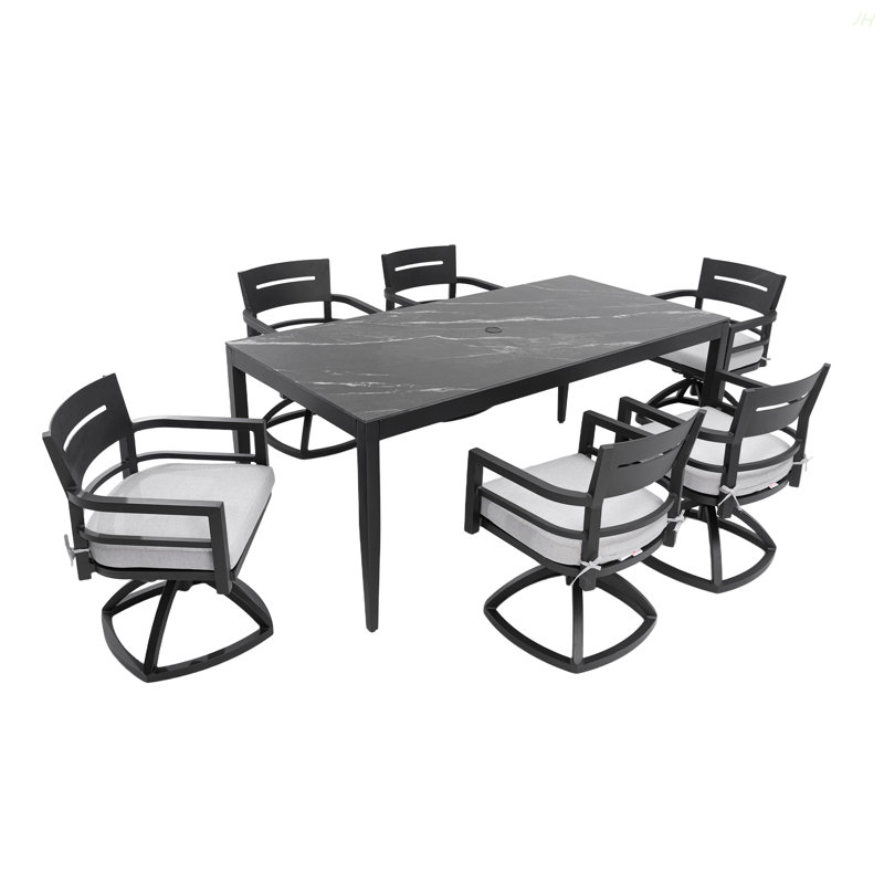 Ensemble de salle à manger d'extérieur en aluminium 7 pièces Modern Modern