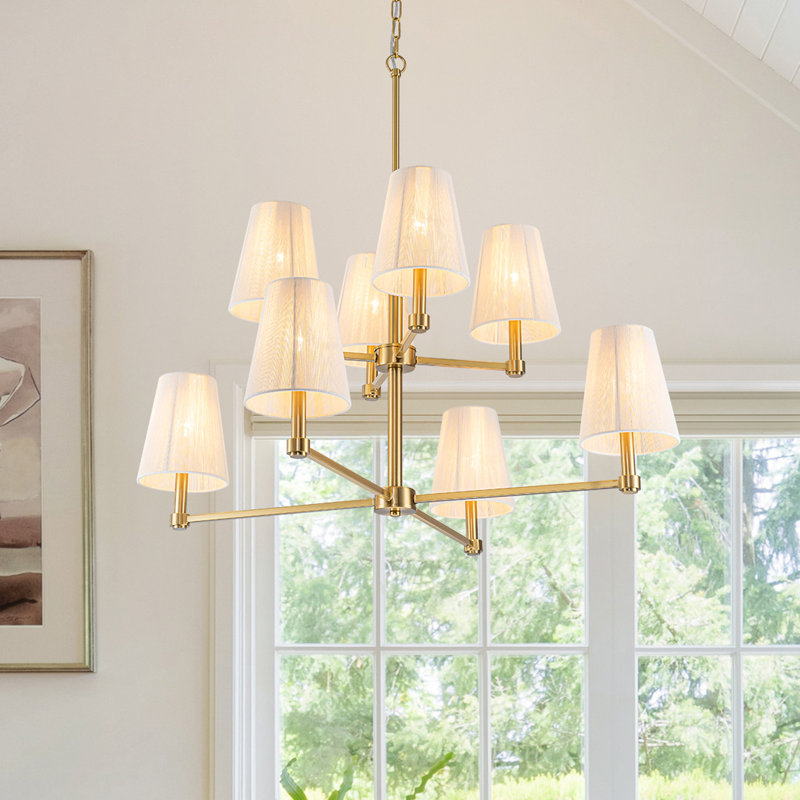 8-light Tiered Classic/traditional Chandelier With Fabric Shades