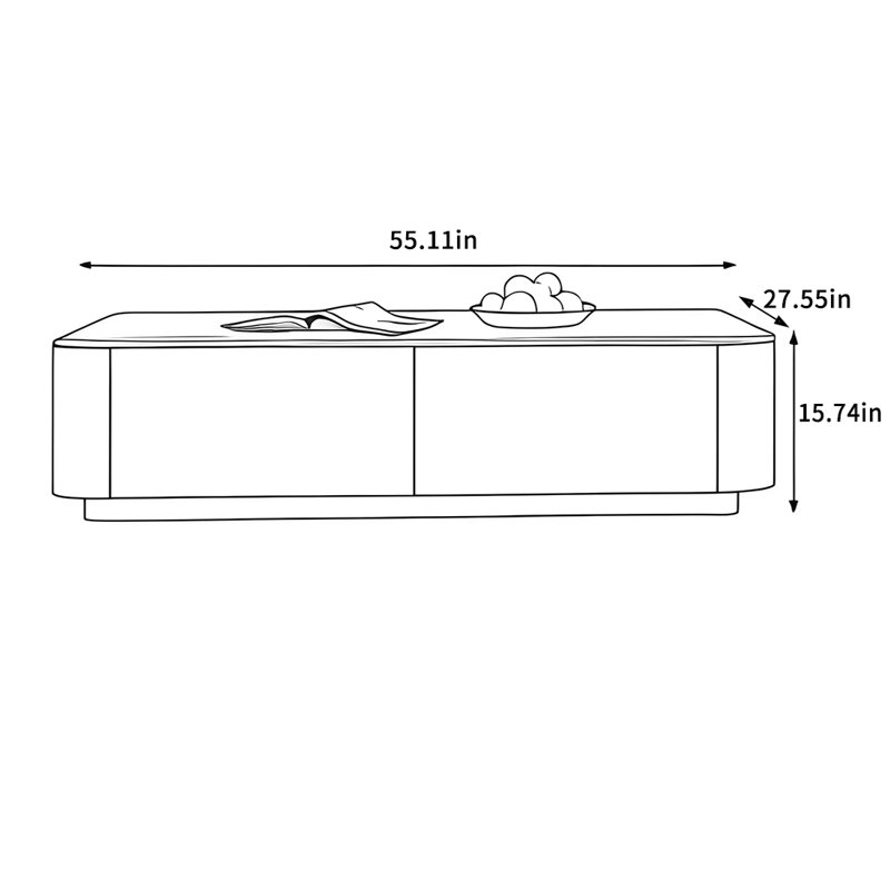 Solid Wood Coffee Table with Stainless Steel Base, 15.74" H x 55.11" L x 27.55" W