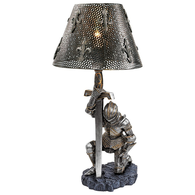 Ebros The Accolade Kneeling Knight Suit of Armor Ceremony Side Table Lamp 22"H
