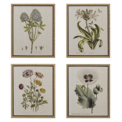 4 pièces d'art mural en lin - Décoration pour espaces de vie 4 illustrations botaniques intérieures