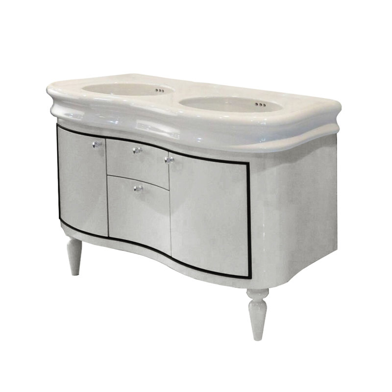 Lirico 44'' W Double Bathroom Vanity Base, Gloss Ardesia (Black Trim)