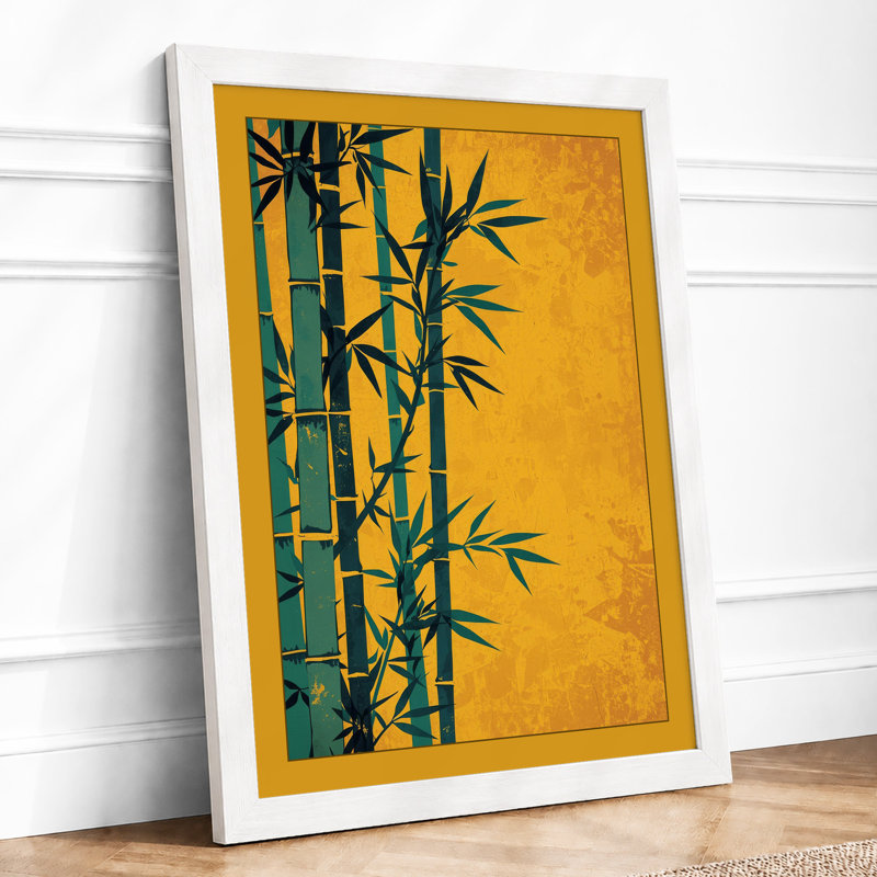 Bamboo Against Gold Japandi - Framed Print, A1 - 84.1 x 59.4 cm, White