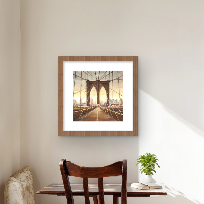 Sunset on the Brooklyn Bridge - Hyperrealist Framed Print