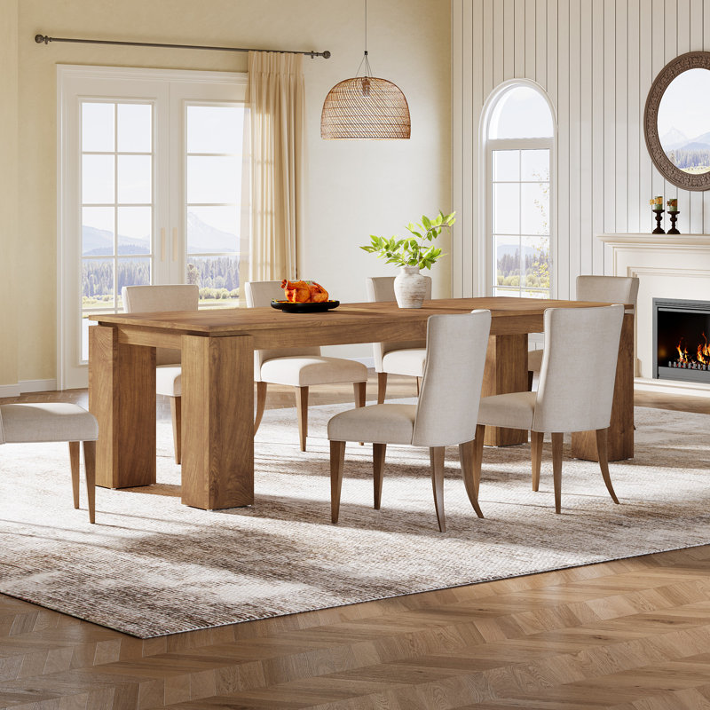 86.61 Inches Long Wood Dining Table For 8 People, Brown