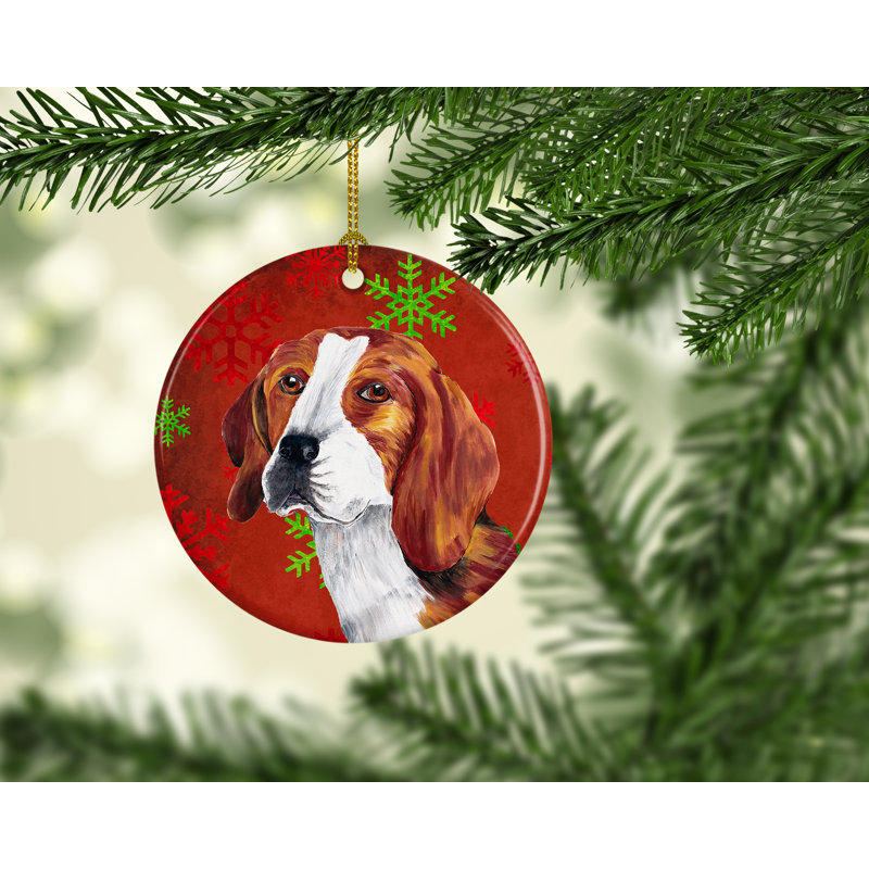 Ornement figurine suspendu en céramique de noël beagle flocons de noël