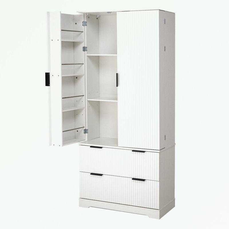Armoire de cuisine avec 2 grands tiroirs et support à épices à 8 portes, Blanc