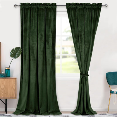 2 Panels Velvet Curtains & Window Coverings for Bedroom and Living Room, Rod Pocket Light Filtering Draperies with Decorative Tiebacks, 80%-85% Light Blocking Thermal Privacy Window Panels for Indoor Home Ornament