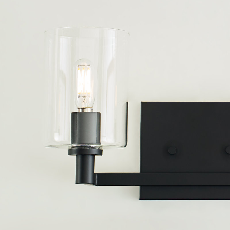 Midnight Black 2-Light Dimmable Vanity Light with Clear Glass Shades