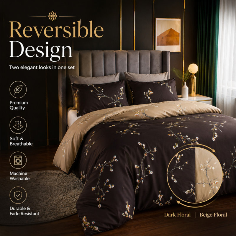 Premium Duvet Cover Set Double Brushed Microfiber Reversible With Zipper Closure & Corner Ties