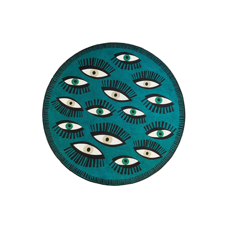 Moss Green Eye Patterned Round Rug, Round 4'