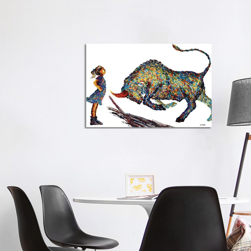 «Fearless Girl and Bull» - Estampe numérique sur toile tendue avec châssis, H 26 po x l 40 po
