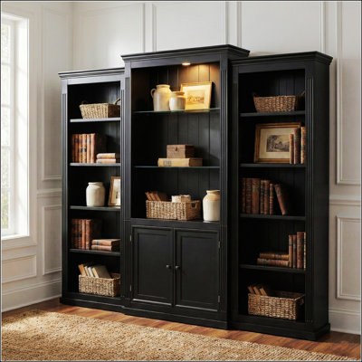 78.75'' Tall 3-Piece Bookcase With 5-Color Adjustable LED Light, Tempered Glass Shelves, Retro Style For Living Room, Office, Or Workspace