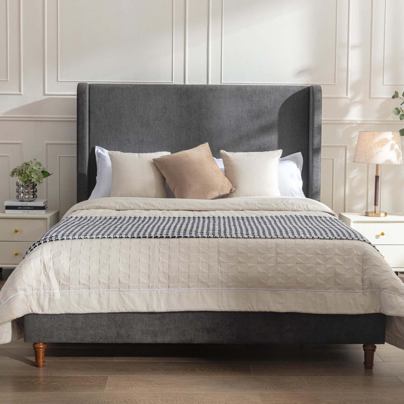 Grand lit tapissier Harper, Grand lit, Gris foncé