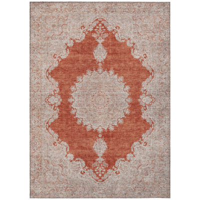 Tapis intérieur / extérieur oriental lavable 3 pi x 5 pi rouille et beige