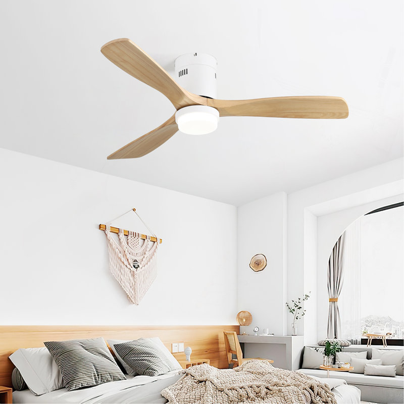 52 Inch Decorative Smart Ceiling Fan With 6 Speed Remote White 3 Solid Wood Blades Reversible DC Motor For Living Room, White