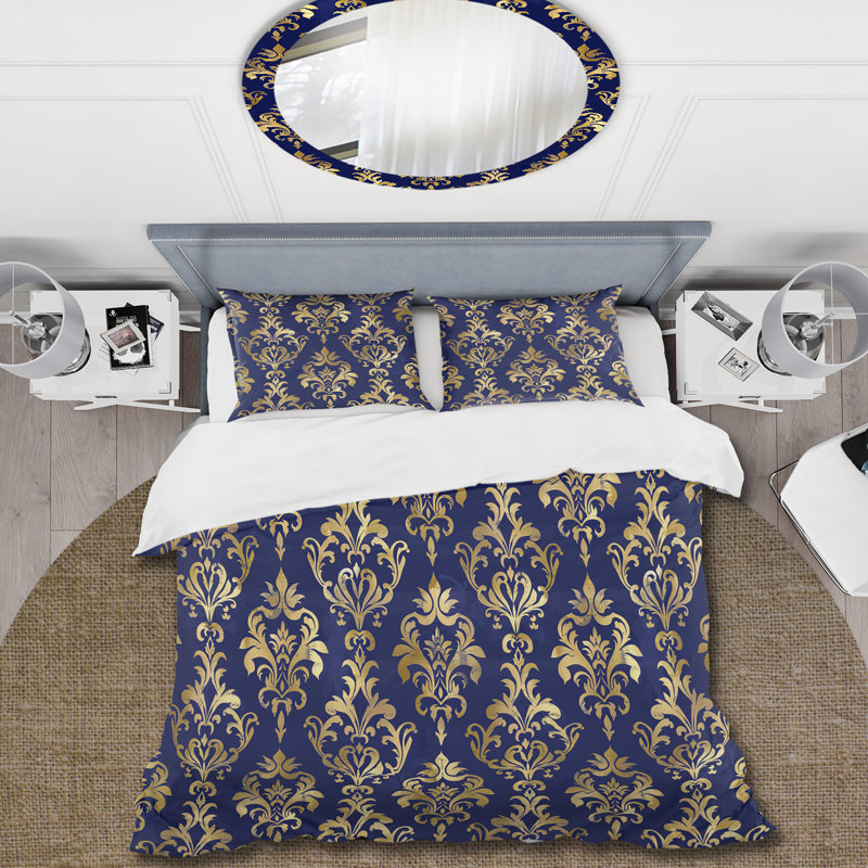 Ensemble de housse de couette Traditional Royal Gold Blue Traditional Damask III
