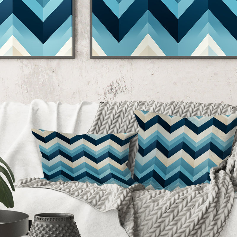 Blue And White Geometric Harmony Chevron Pattern - Chevron Polyester Pillow