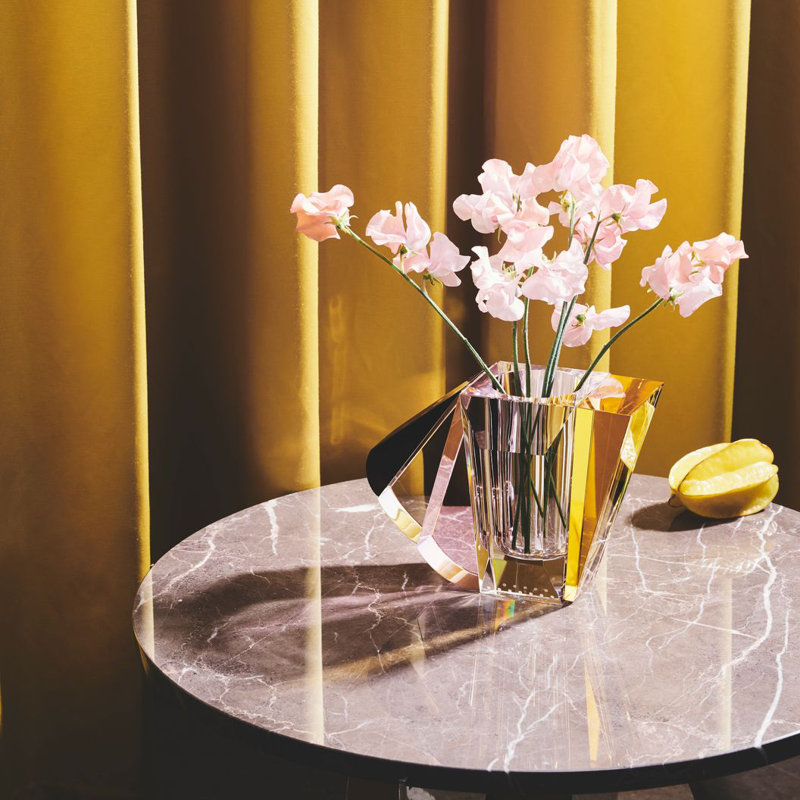 Manhattan Handmade Crystal Table Vase, Clear/Yellow/Rose, 8.46" H x 6.3" W x 4.33" D