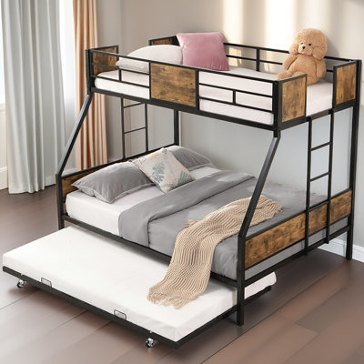 Twin Over FULL Metal Bunk Bed With Trundle 2 - Side Ladder And Full-Length Guardrail, No Box Spring Needed, Large Under Bed Storage, Easy Assemble by Mason & Marbles
