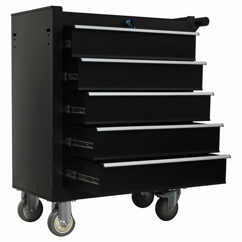Armoire à outils en métal à 5 tiroirs, boîte à outils de rangement avec roues de frein, boîte à outils avec serrure, convient aux entrepôts, garages, ateliers de réparation, salles d'outils et autres endroits