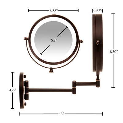 Miroir de maquillage mural lumineux 7 po avec DEL rond, compact et sans fil Ovente