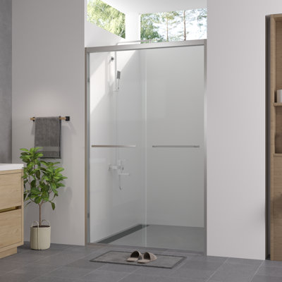 44 - 48"X76" Hardware Sliding Glass Shower Enclosure, Double Bathroom Door With 1/4"  6Mm  Clear Tempered Glass, Fashionable And Safe, Step By Installation
