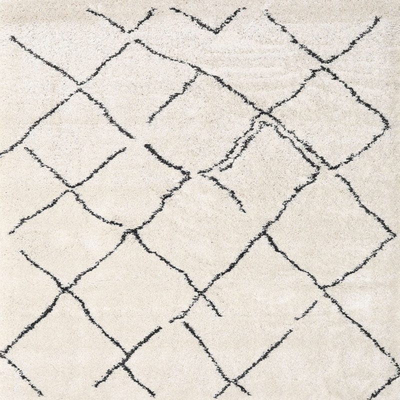 Tapis contemporain blanc / noir, Carré 4 pi