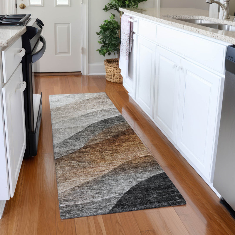 Machine Washable Indoor/Outdoor Segin ACN1176 Khaki Rug, Runner 2'3" x 7'6"