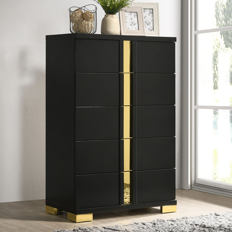 Commode 5 tiroirs Riegel, Noir