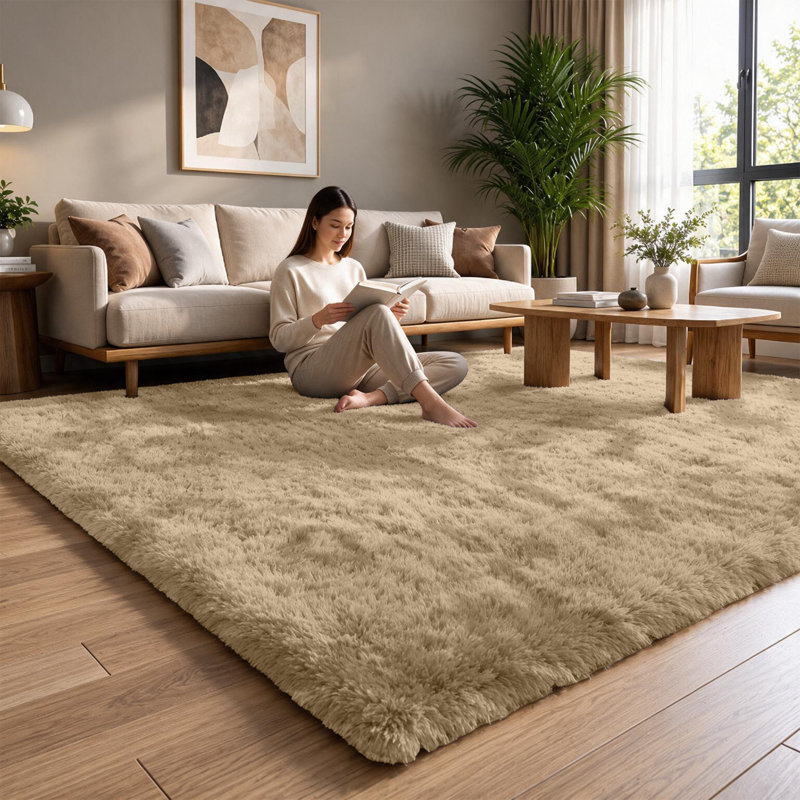 Machine Tufted High Pile Shag Area Rug(Ultra Soft & Fluffy), Tye Dye Cream, Rectangle 200 x 290 cm