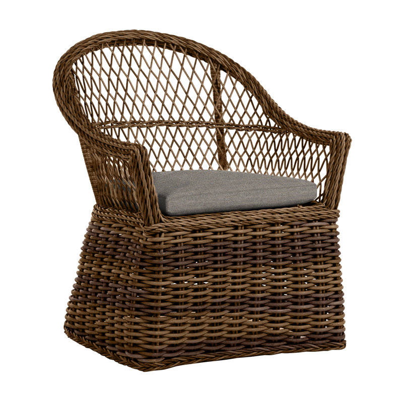 Soho Woven N-Dura Resin Wicker Outdoor Arm Chair, No Welt, Cast Mist, Soho #83 Raffia