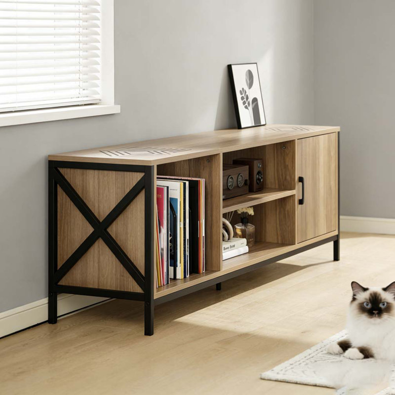 Meuble télé moderne pour téléviseur de 65 pouces, Chêne