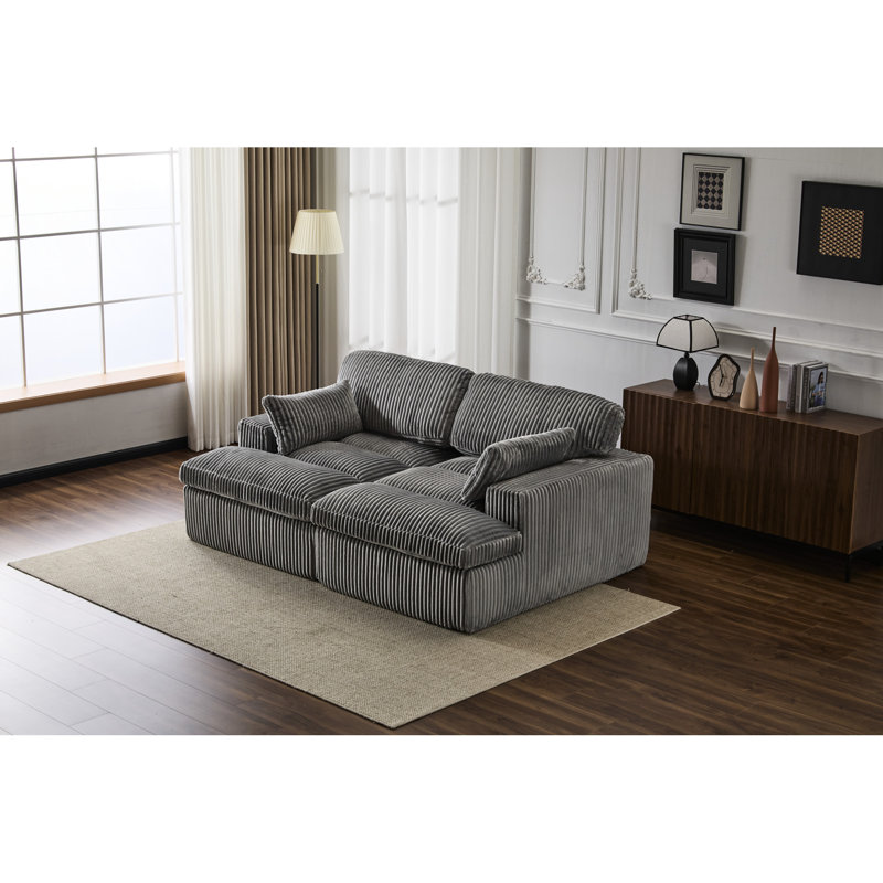 Double méridienne intérieure, canapé-lit surdimensionné avec velours côtelé et éponge épaisse, siège luxueux à assise profonde, causeuse modulaire, gris, sans assemblage, 2 sièges, convient à différents corps