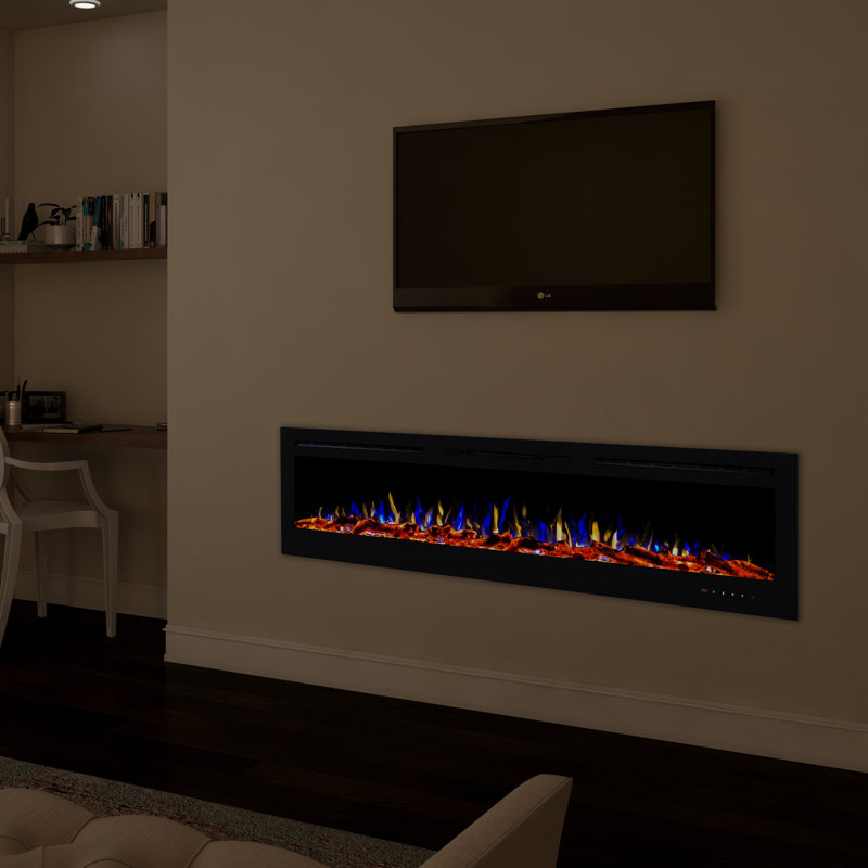 Symple Stuff Electric Fireplace - 72 Inch LED Wall or Recessed Fireplace Heater with Front Vent,10 Ember Colors, Touchscreen, and Remote