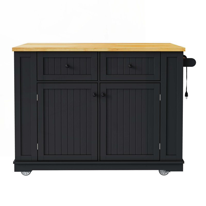 Storage Kitchen Island with  5 Open Side Racks, Black