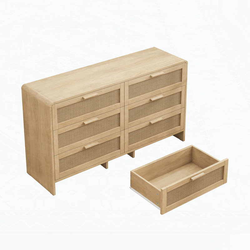 6-Drawers Rattan Storage Console Table, Natural