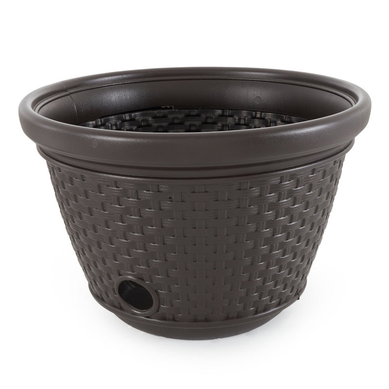 Dark Brown Resin Wicker Garden Hose Storage Pot Set